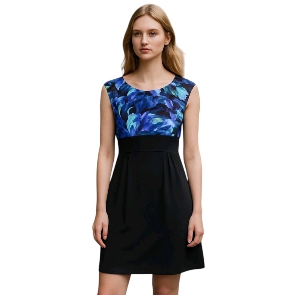 Ab Studio Black Lined Round Neck Sleeveless Knee Length Sheath Dress Size 8